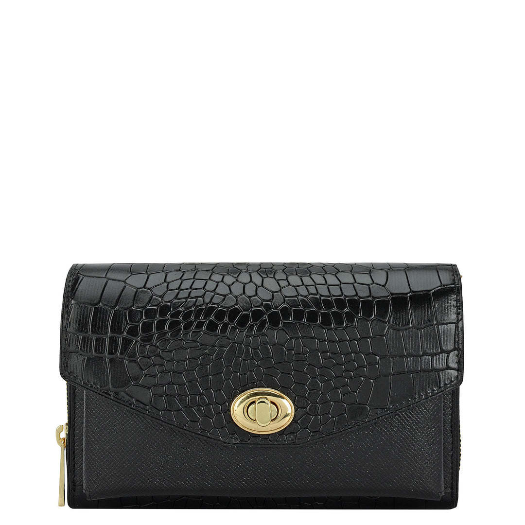 Croco Franzy Leather Ladies Wallet - Black