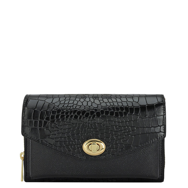 Croco Franzy Leather Ladies Wallet - Black
