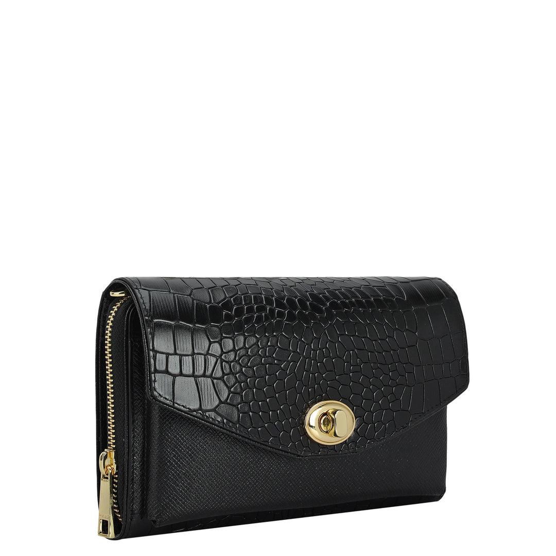 Croco Franzy Leather Ladies Wallet - Black