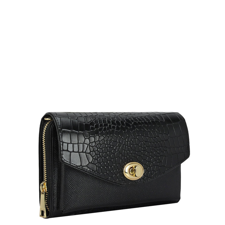 Croco Franzy Leather Ladies Wallet - Black