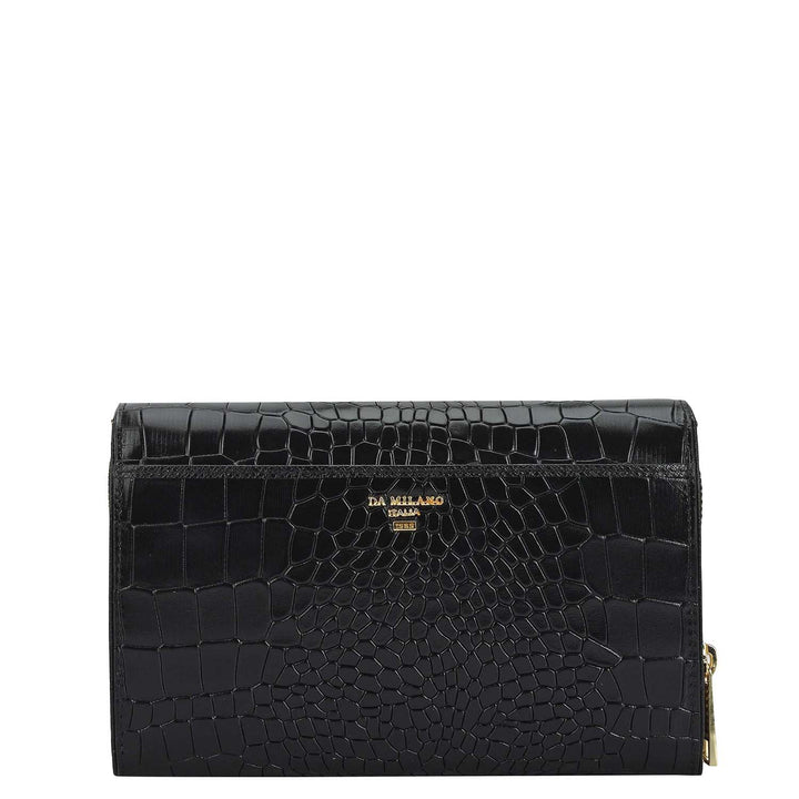 Croco Franzy Leather Ladies Wallet - Black