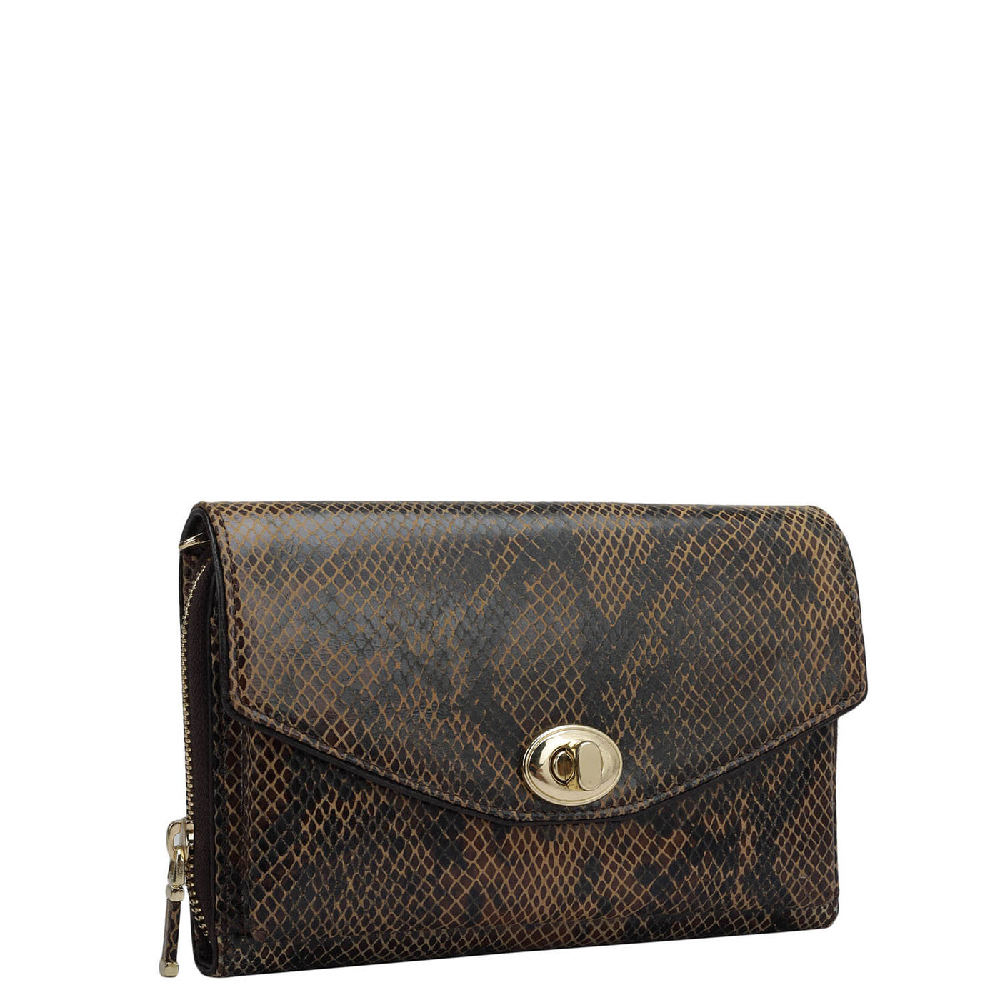 Snake Leather Ladies Sling Wallet - Brown