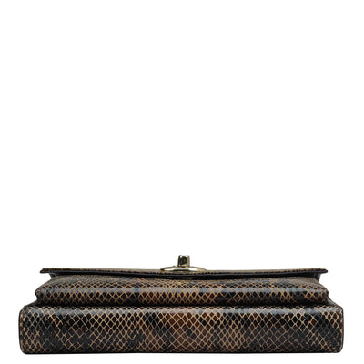 Snake Leather Ladies Sling Wallet - Brown