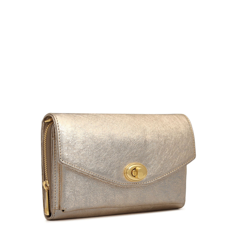 Metallic Leather Ladies Sling Wallet - Gold