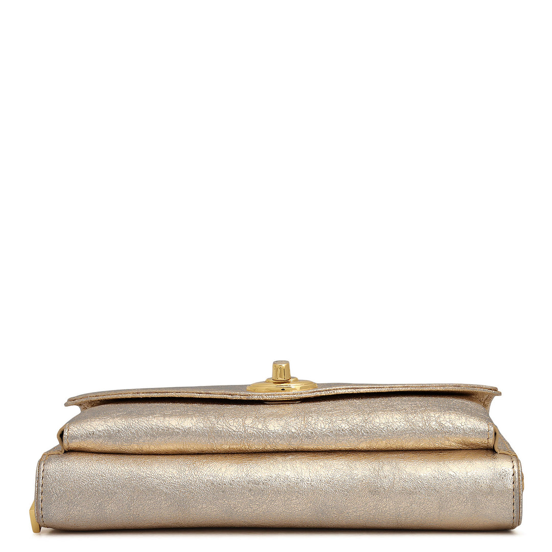 Metallic Leather Ladies Sling Wallet - Gold