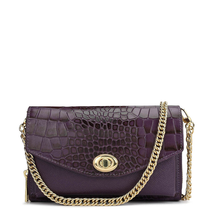 Croco Franzy Leather Ladies Wallet - Grapevine