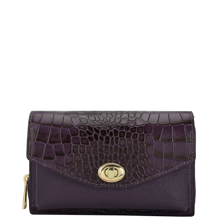 Croco Franzy Leather Ladies Wallet - Grapevine