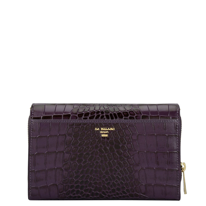 Croco Franzy Leather Ladies Wallet - Grapevine