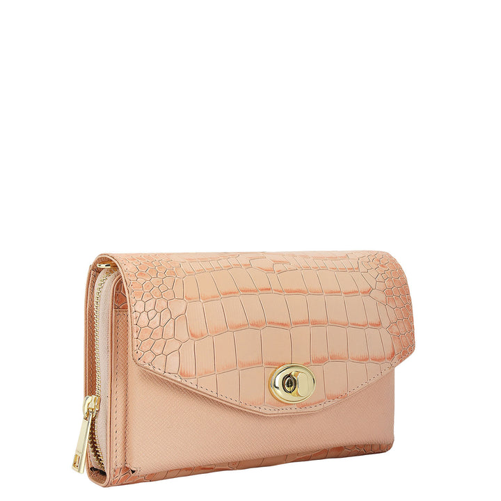Croco Franzy Leather Ladies Wallet - Peach