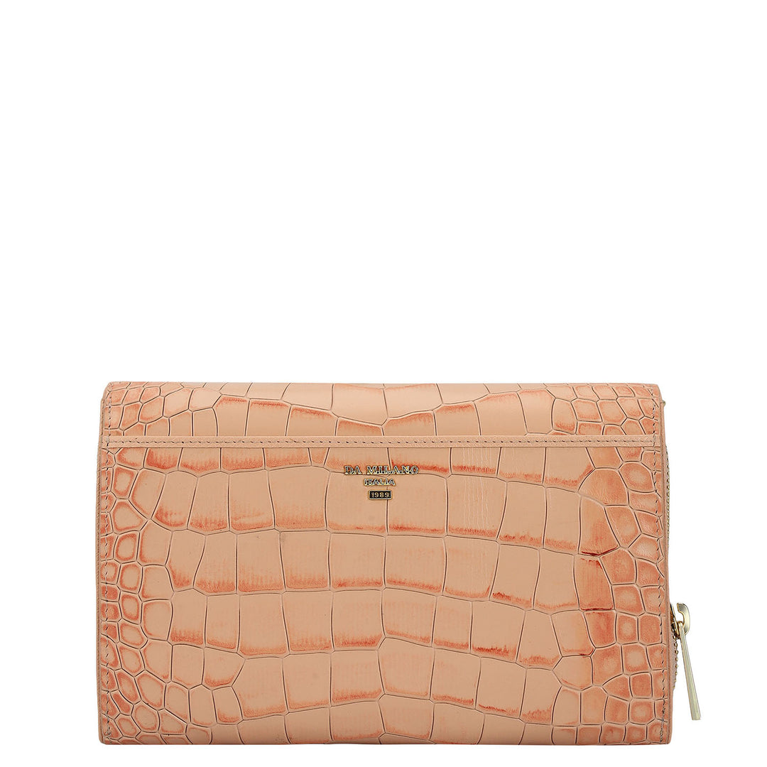 Croco Franzy Leather Ladies Wallet - Peach