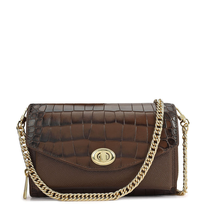Croco Franzy Leather Ladies Wallet - Walnut