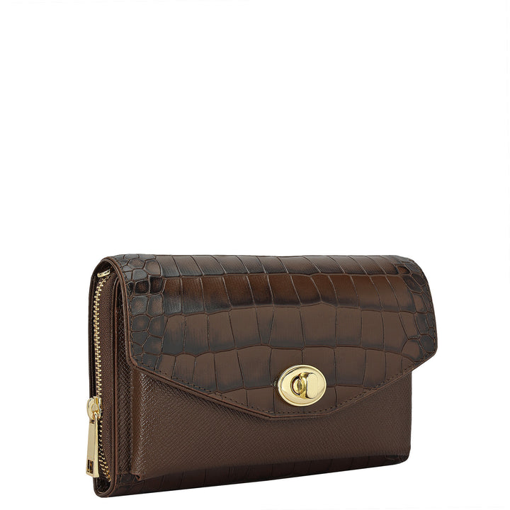 Croco Franzy Leather Ladies Wallet - Walnut