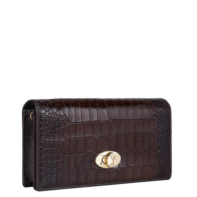 Croco Leather Ladies Sling Wallet - Brown