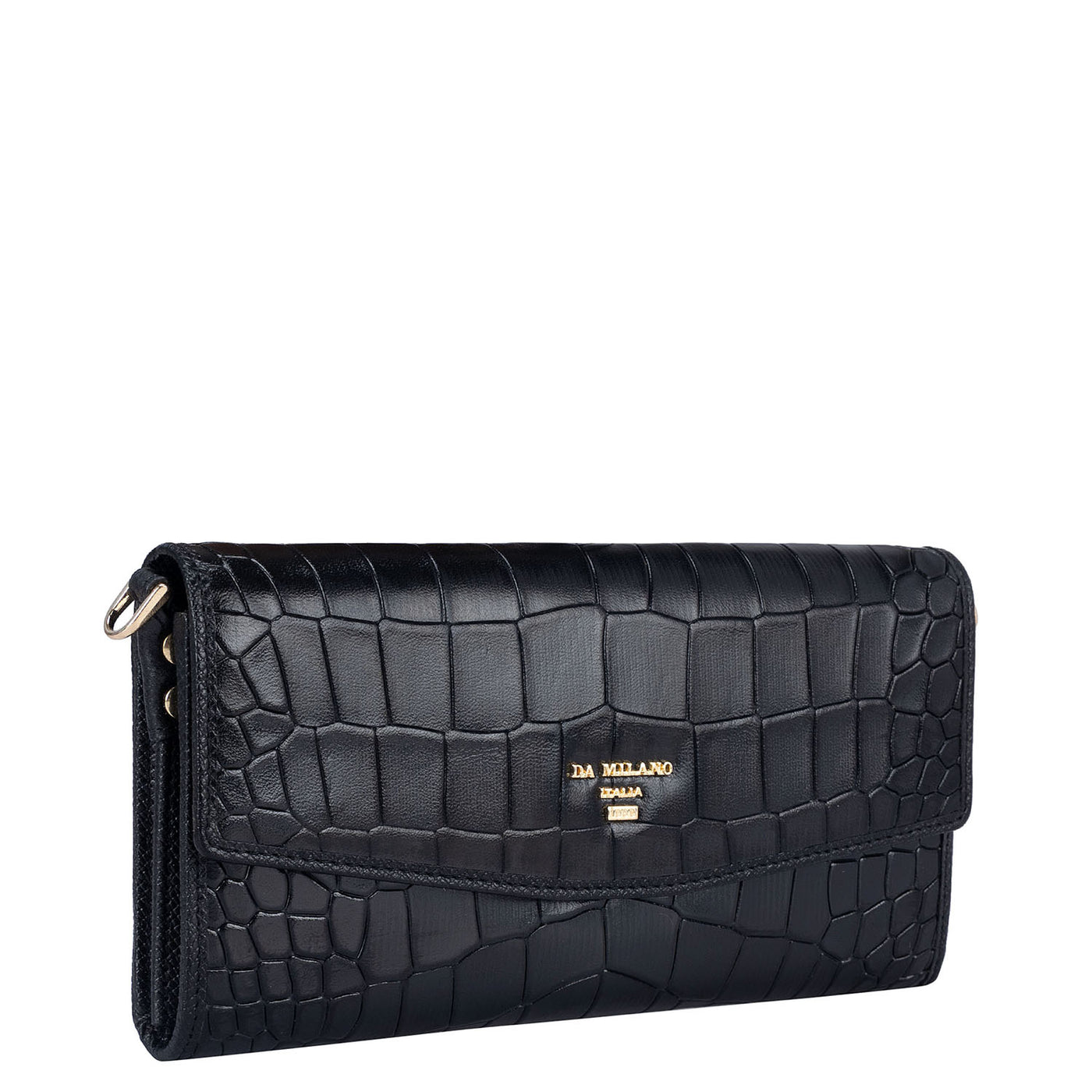 Croco Leather Ladies Sling Wallet - Black