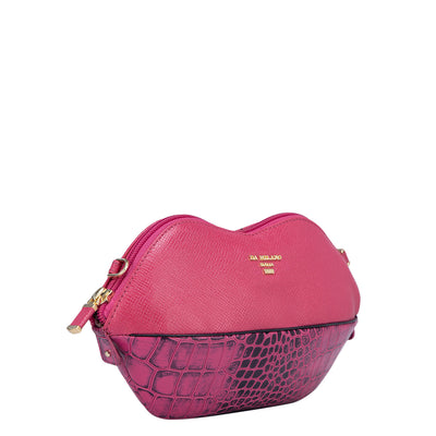Croco Franzy Leather Ladies Sling Wallet - Hot Pink