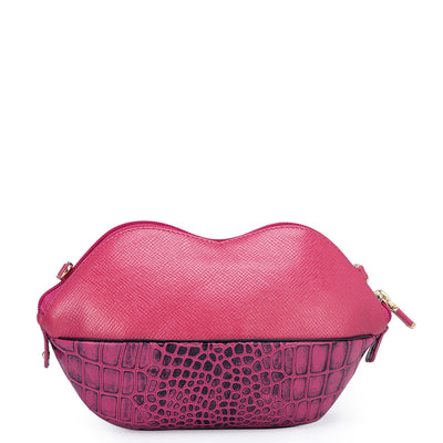 Croco Franzy Leather Ladies Sling Wallet - Hot Pink