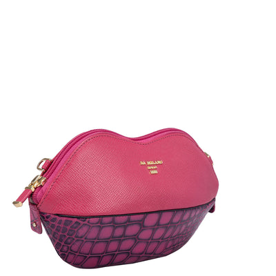Croco Franzy Leather Ladies Sling Wallet - Magenta