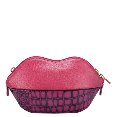 Croco Franzy Leather Ladies Sling Wallet - Magenta