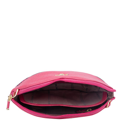 Croco Franzy Leather Ladies Sling Wallet - Magenta
