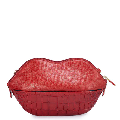 Croco Franzy Leather Ladies Sling Wallet - Tomato