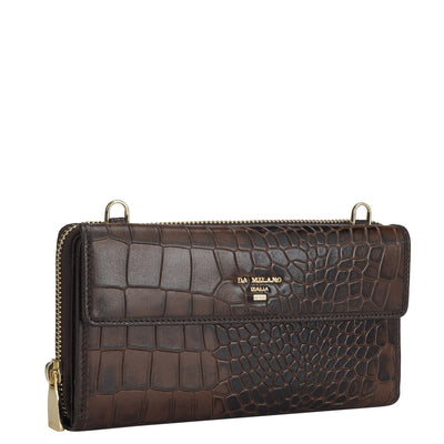 Croco Leather Ladies Wallet - Brown