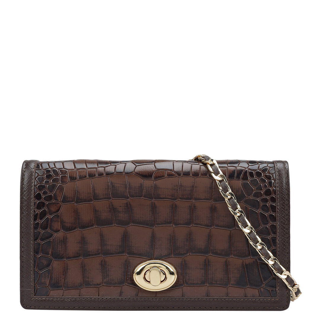 Croco Leather Ladies Sling Wallet - Brown