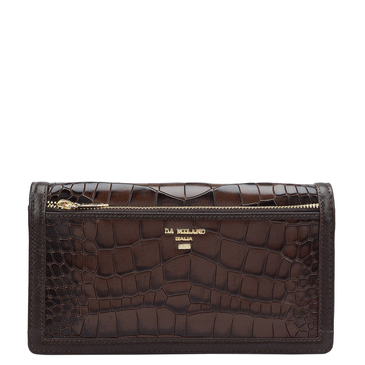 Croco Leather Ladies Sling Wallet - Brown