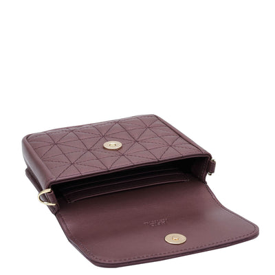 Quilting Leather Ladies Wallet - Plum