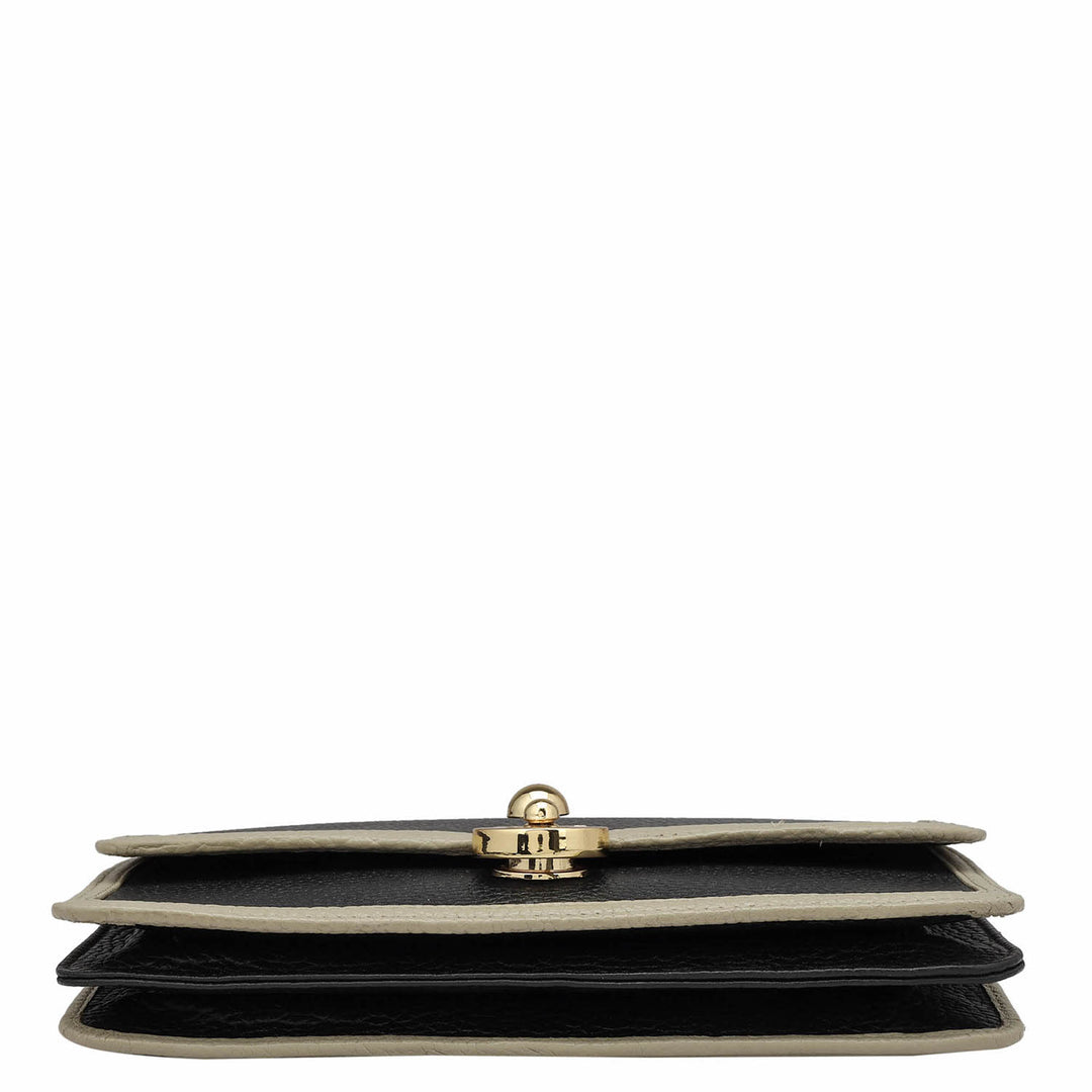 Wax Leather Ladies Sling Wallet - Black