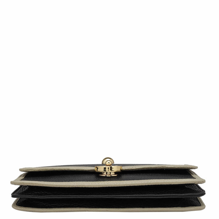 Wax Leather Ladies Sling Wallet - Black