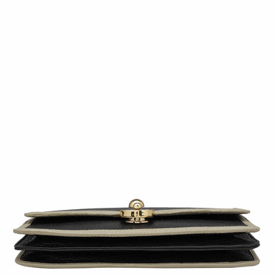 Wax Leather Ladies Sling Wallet - Black