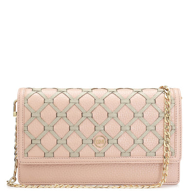 Wax Leather Ladies Sling Wallet - Baby Pink