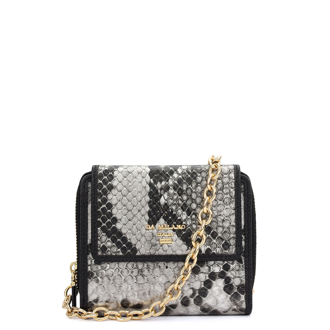 Snake  Leather Ladies Sling Wallet - Silver & Black