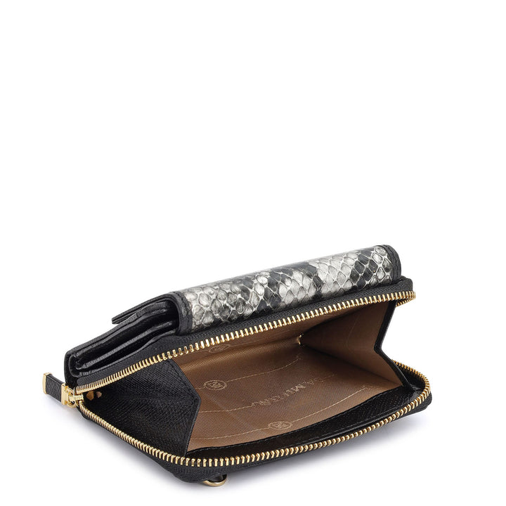 Snake  Leather Ladies Sling Wallet - Silver & Black