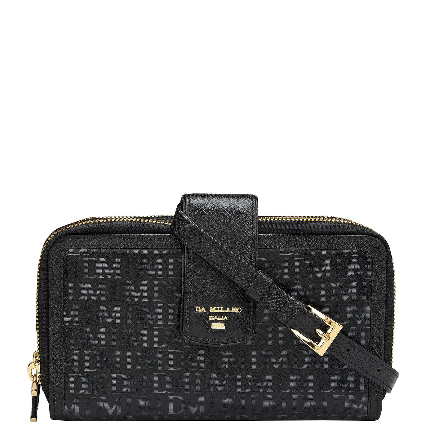 Monogram Leather Ladies Sling Wallet - Black