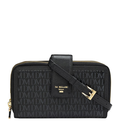 Monogram Leather Ladies Sling Wallet - Black
