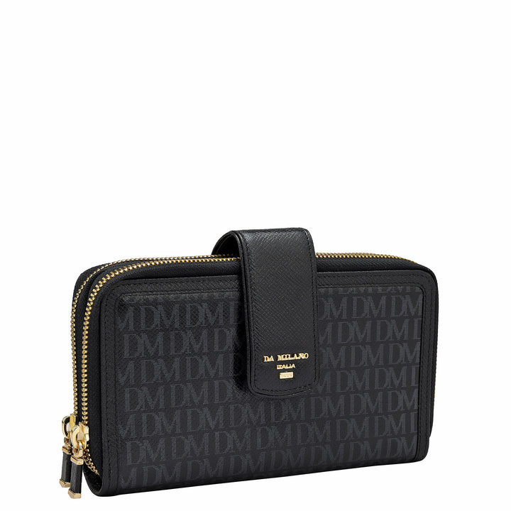 Monogram Leather Ladies Sling Wallet - Black