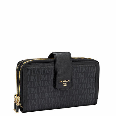 Monogram Leather Ladies Sling Wallet - Black