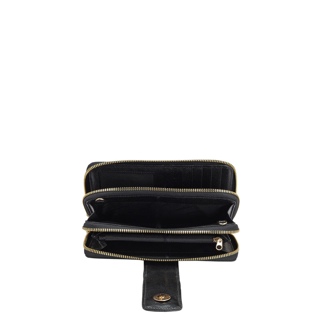 Monogram Leather Ladies Sling Wallet - Black