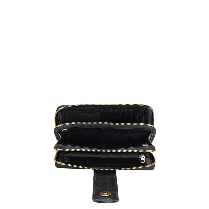 Monogram Leather Ladies Sling Wallet - Black