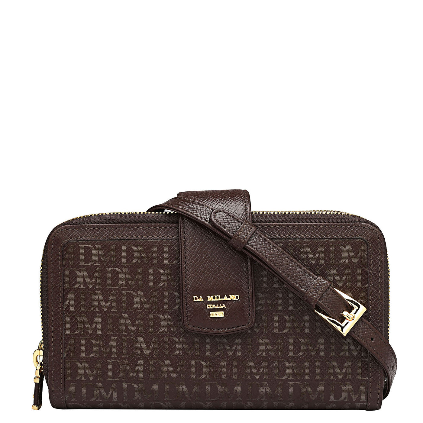 Monogram Leather Ladies Sling Wallet - Chocolate