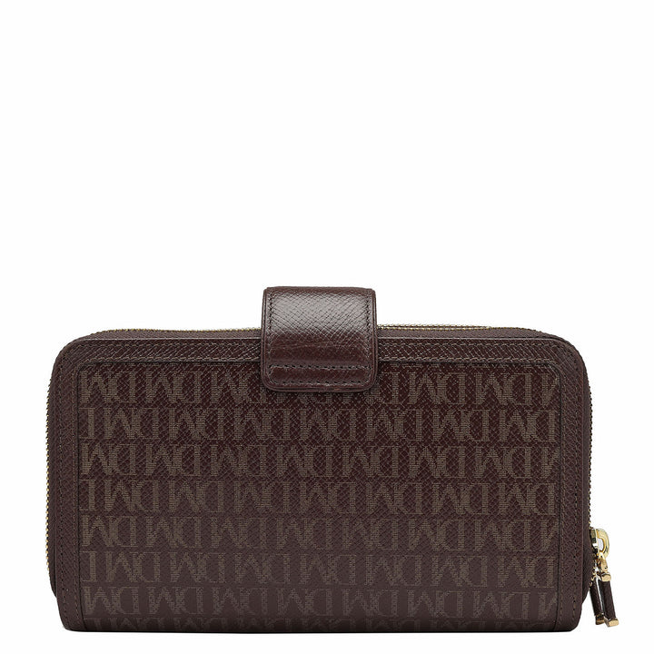 Monogram Leather Ladies Sling Wallet - Chocolate