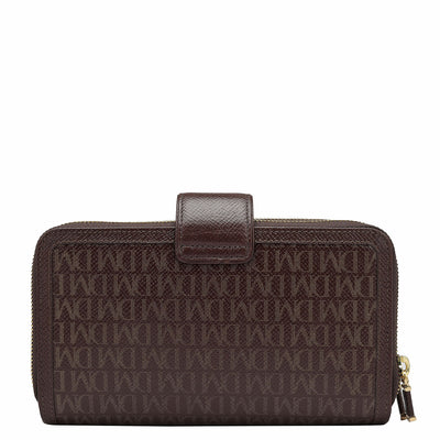 Monogram Leather Ladies Sling Wallet - Chocolate