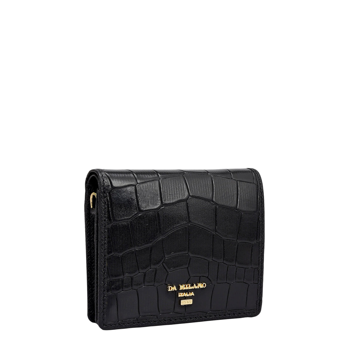 Croco Leather Ladies Sling Wallet - Black
