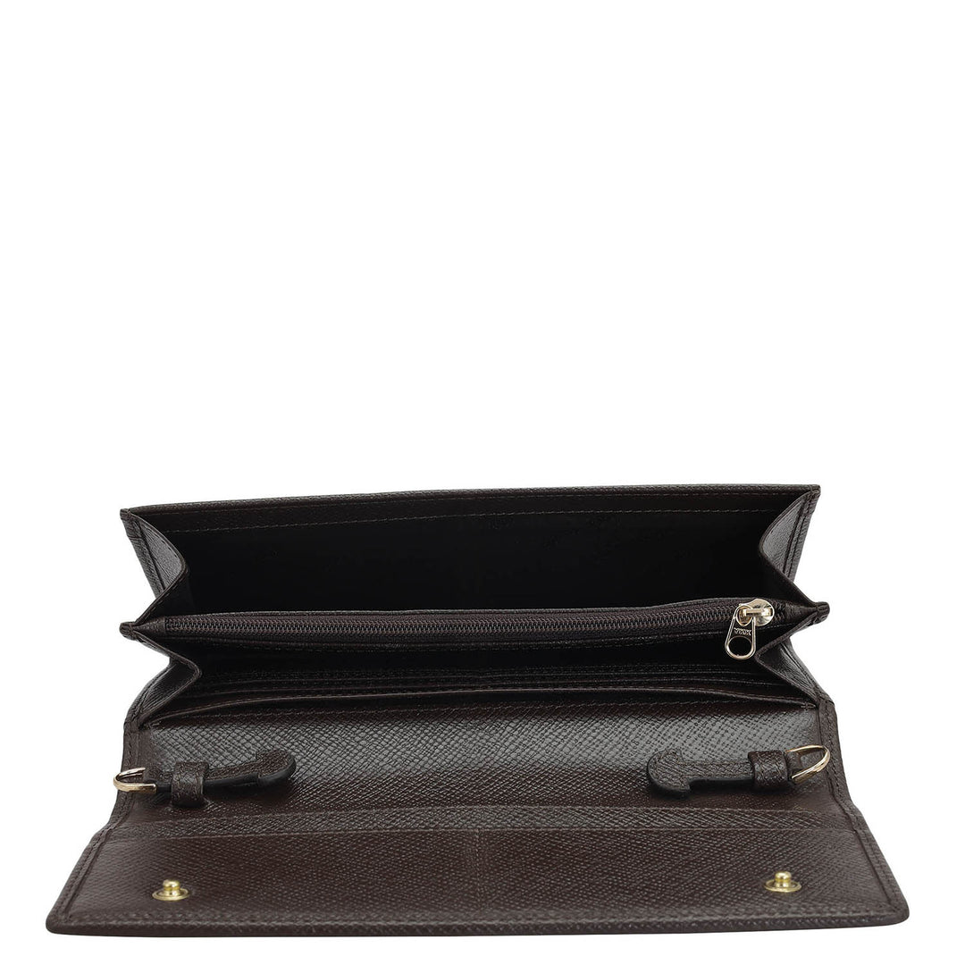 Monogram Leather Ladies Sling Wallet - Chocolate
