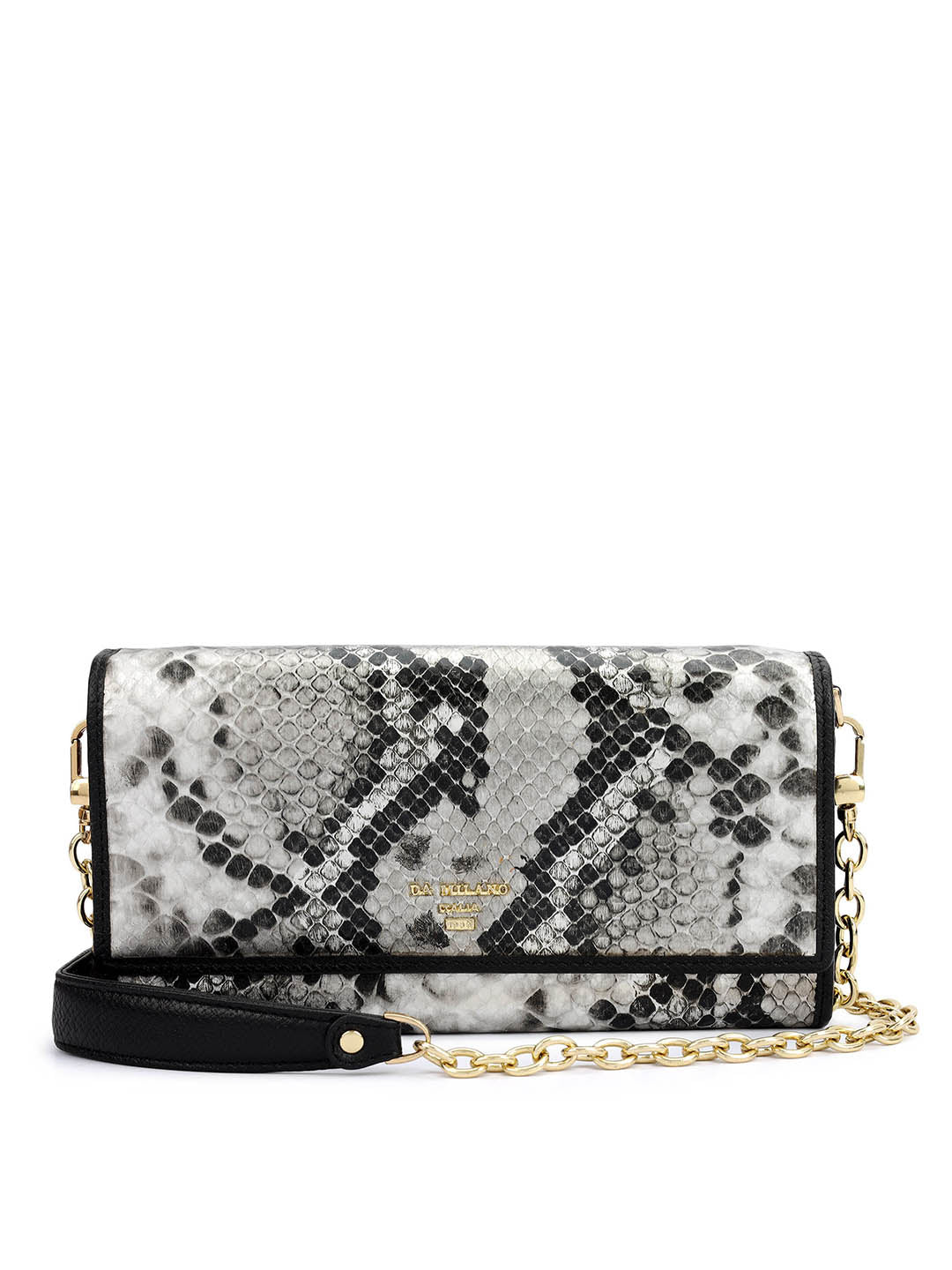 Snake  Leather Ladies Sling Wallet - Silver & Black