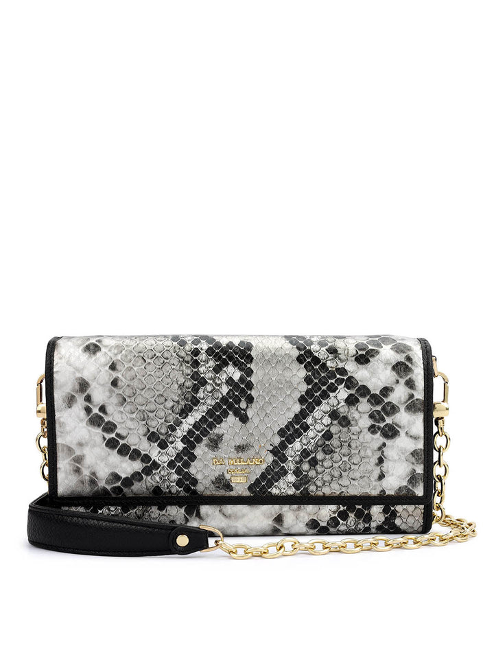 Snake  Leather Ladies Sling Wallet - Silver & Black