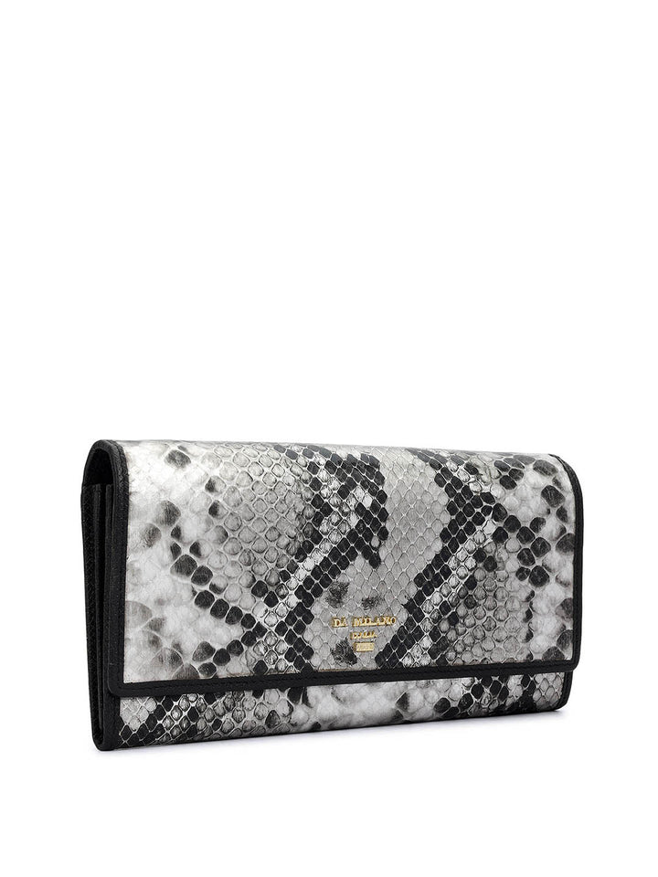 Snake  Leather Ladies Sling Wallet - Silver & Black