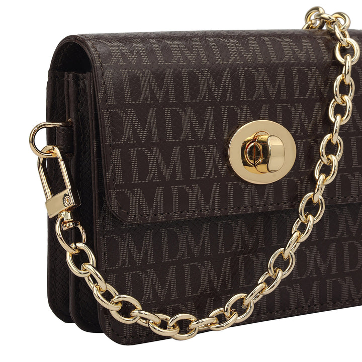 Monogram Leather Ladies Sling Wallet - Chocolate