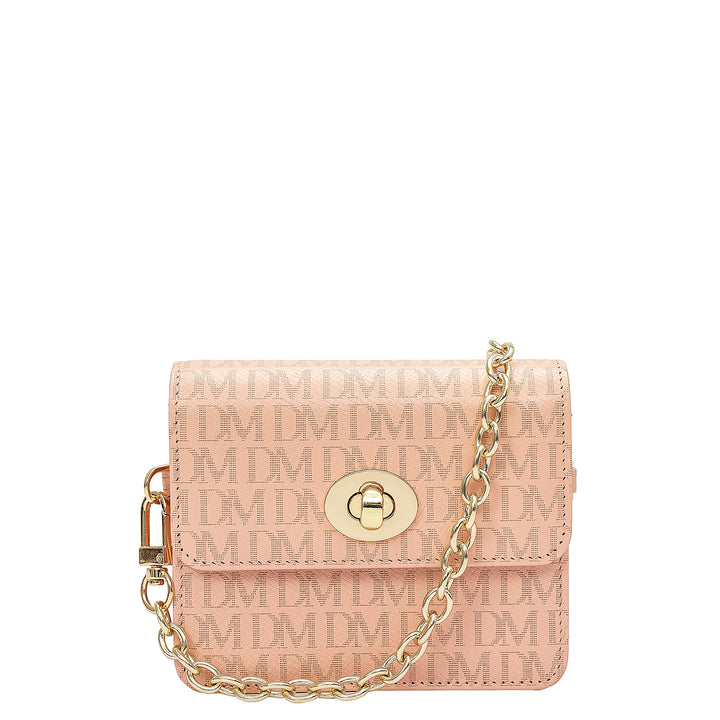 Monogram Leather Ladies Sling Wallet - Peach